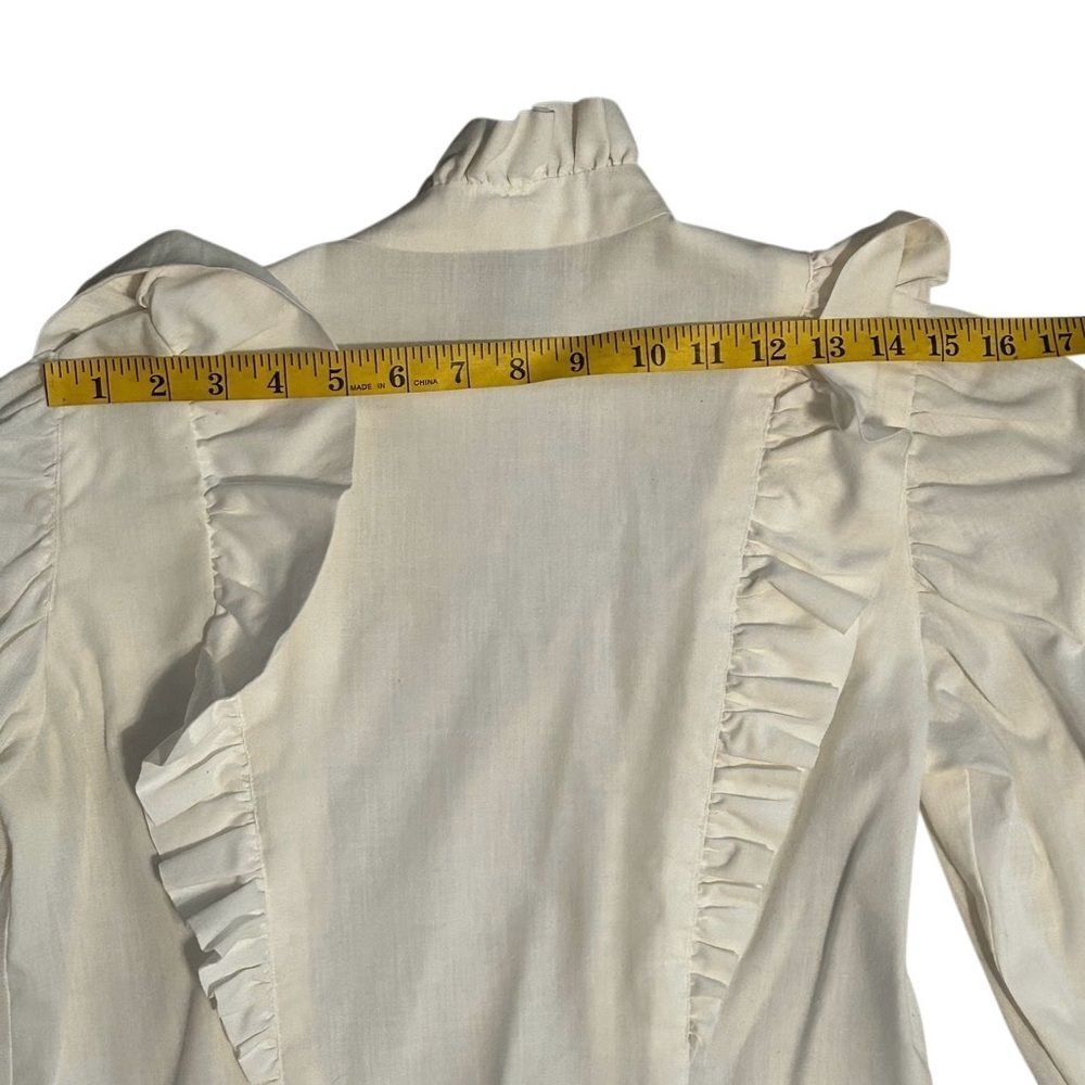 Vintage 70s Prairie Victorian Ruffles Puff Sleeve High Neck Bib Cottagecore M - Picture 14 of 16